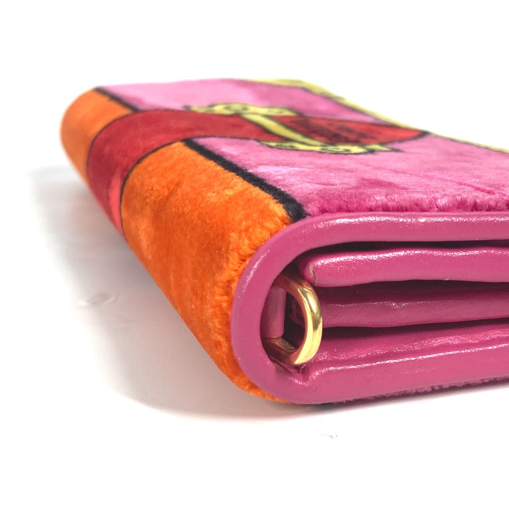 PRADA Long Wallet Purse 1MH019 velvet pink Long wallet logo Women Used Authentic