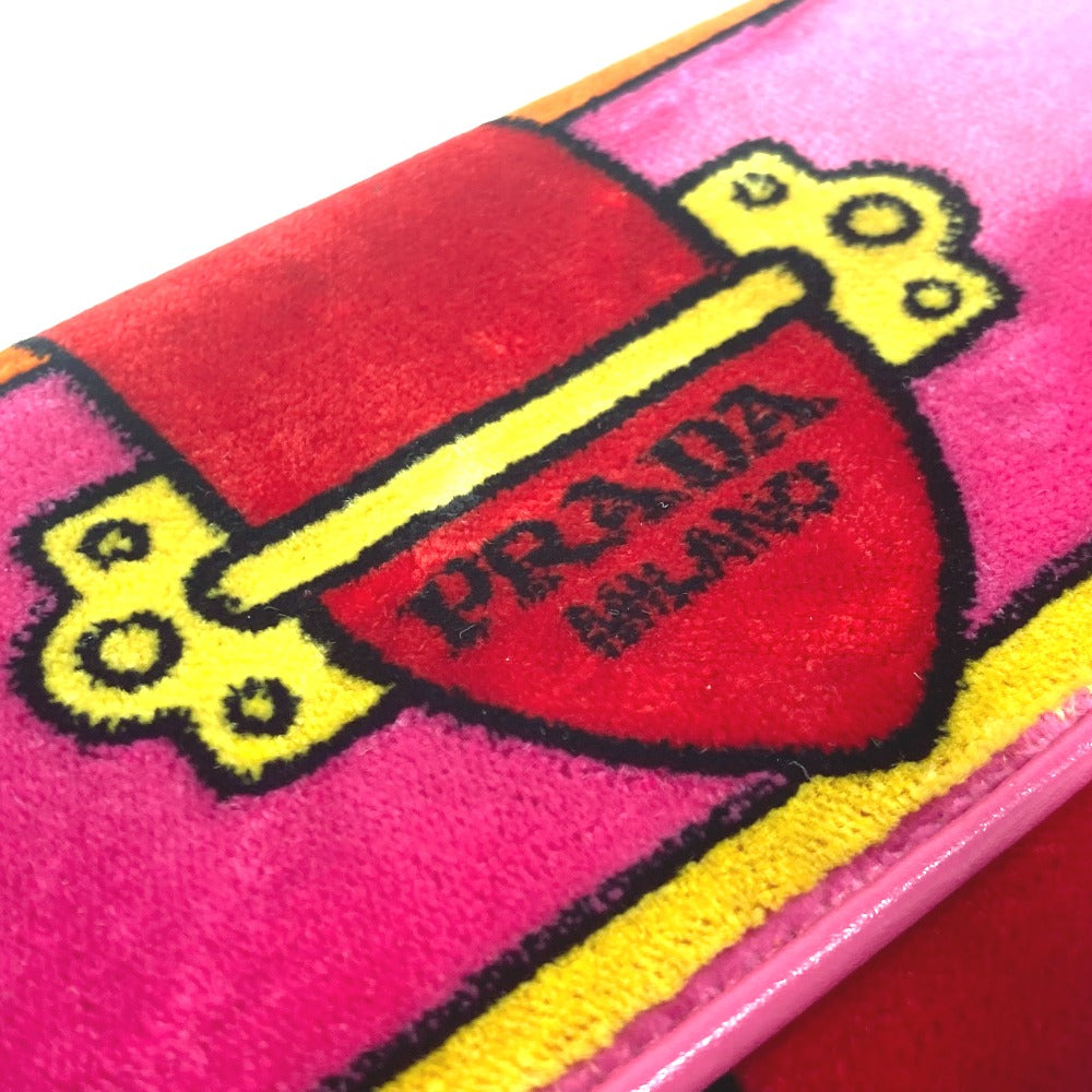 PRADA Long Wallet Purse 1MH019 velvet pink Long wallet logo Women Used Authentic
