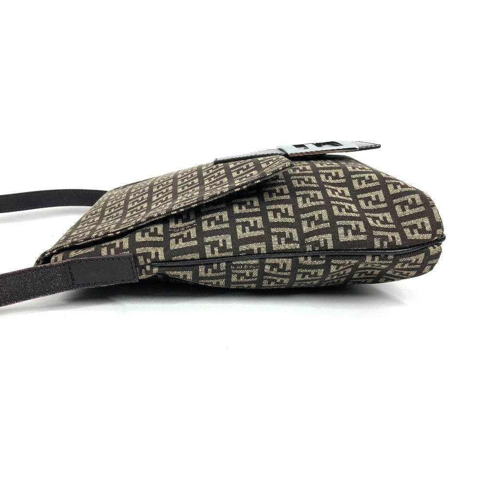 FENDI Shoulder Bag Leather / canvas Brown Zucchino FF logo