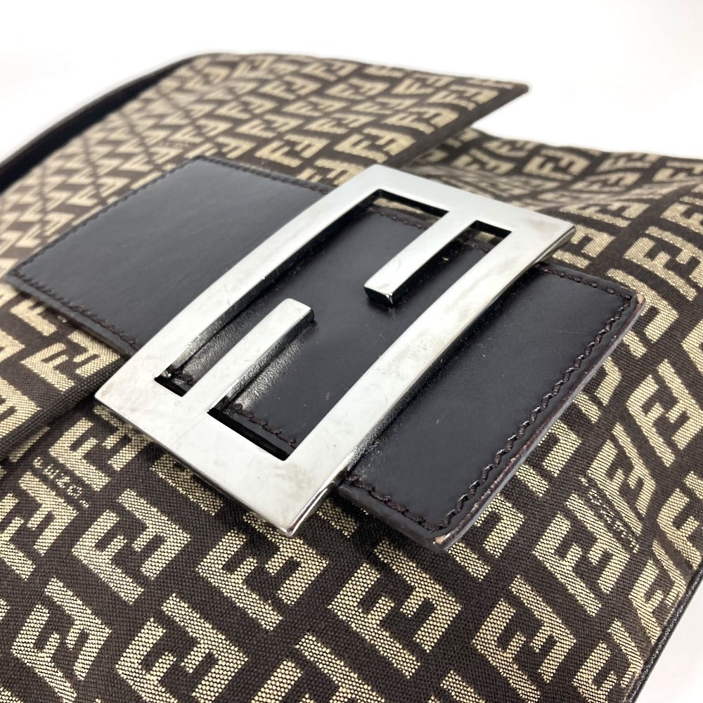 FENDI Shoulder Bag Leather / canvas Brown Zucchino FF logo