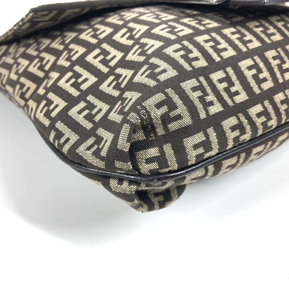 FENDI Shoulder Bag Leather / canvas Brown Zucchino FF logo