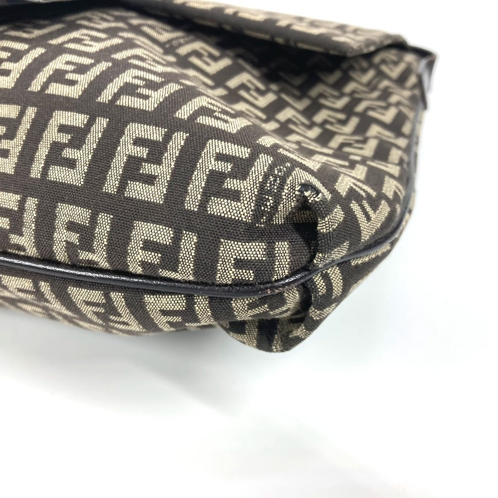 FENDI Shoulder Bag Leather / canvas Brown Zucchino FF logo