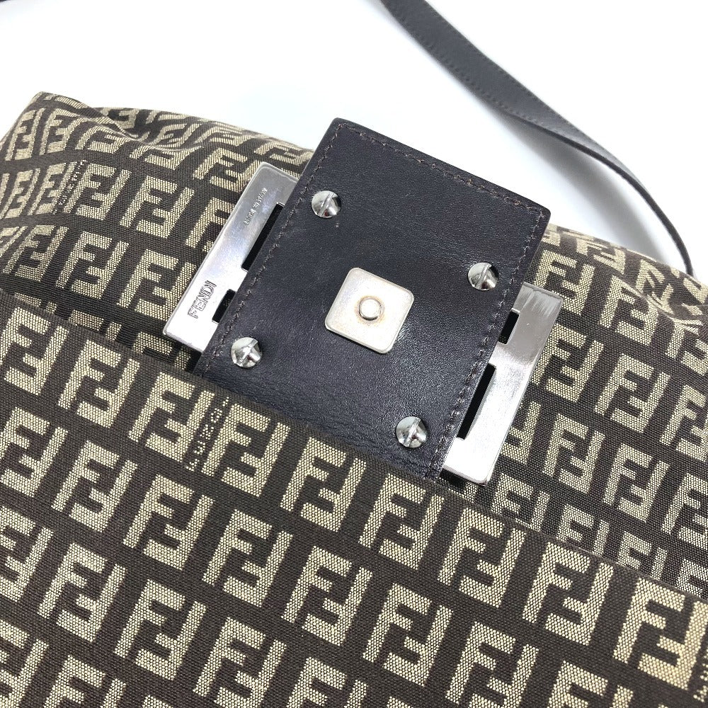 FENDI Shoulder Bag Leather / canvas Brown Zucchino FF logo