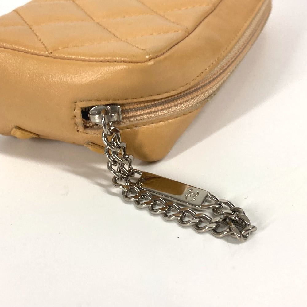 CHANEL Pouch leather beige Cambon line CC COCO Mark