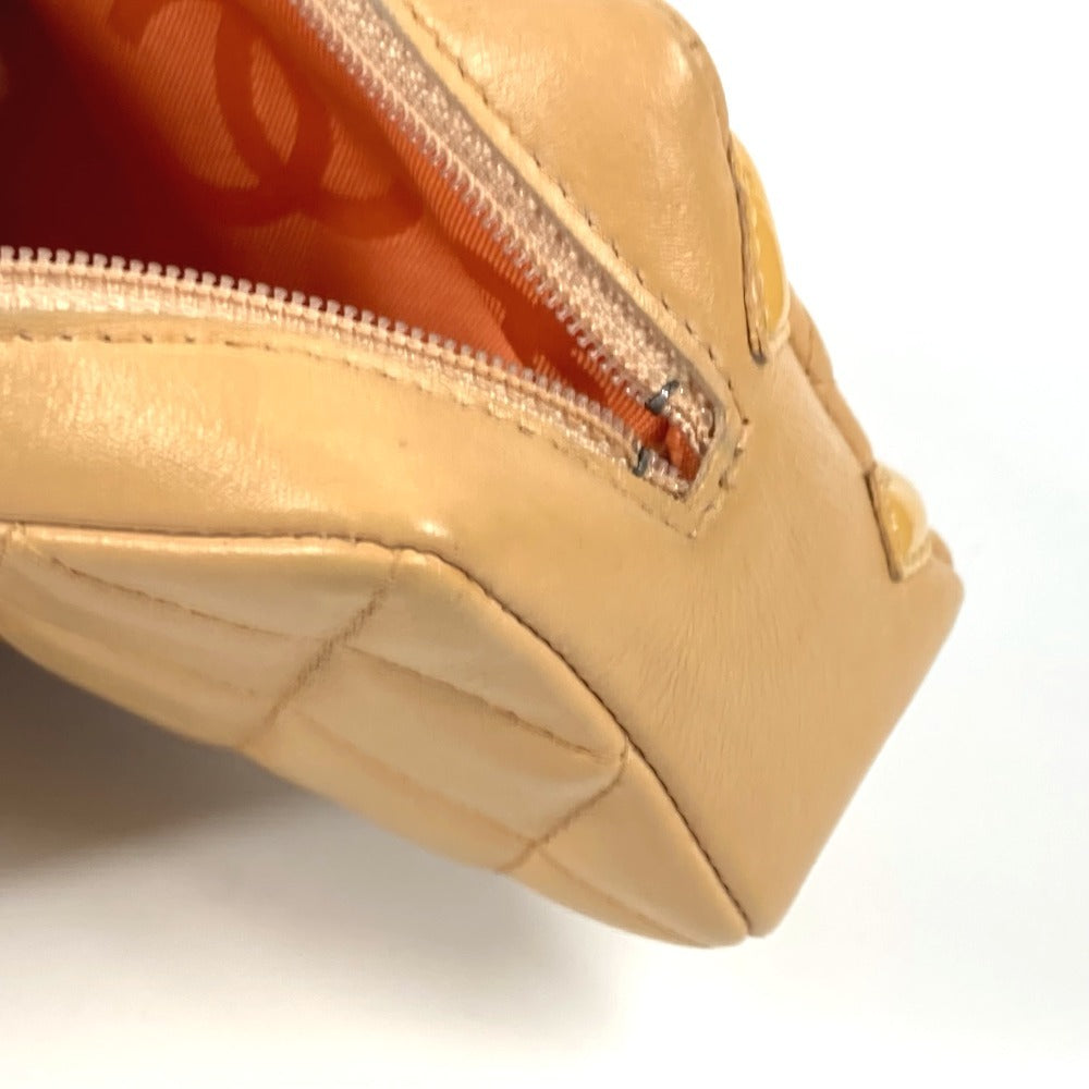 CHANEL Pouch leather beige Cambon line CC COCO Mark