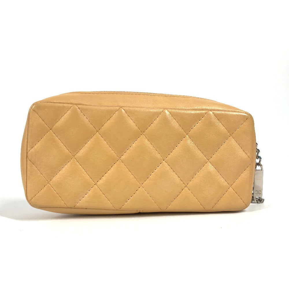 CHANEL Pouch leather beige Cambon line CC COCO Mark