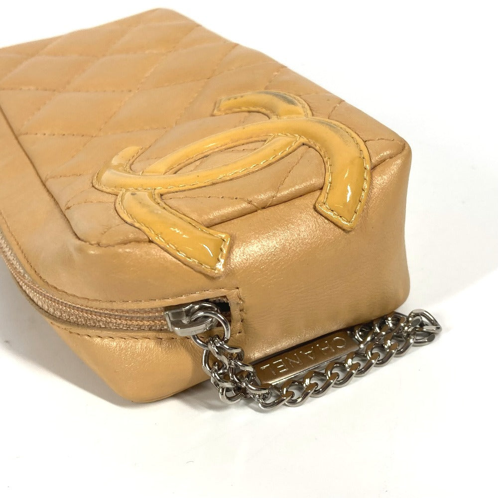 CHANEL Pouch leather beige Cambon line CC COCO Mark