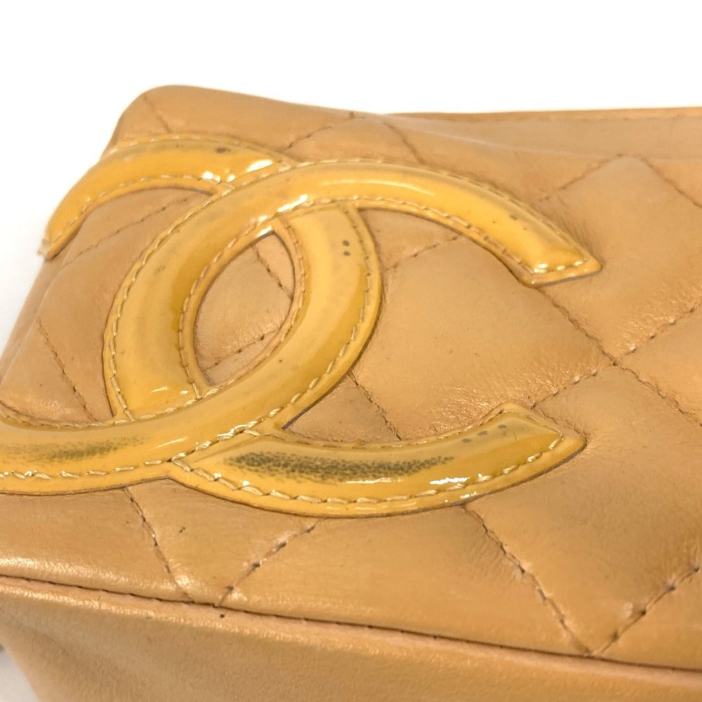 CHANEL Pouch leather beige Cambon line CC COCO Mark