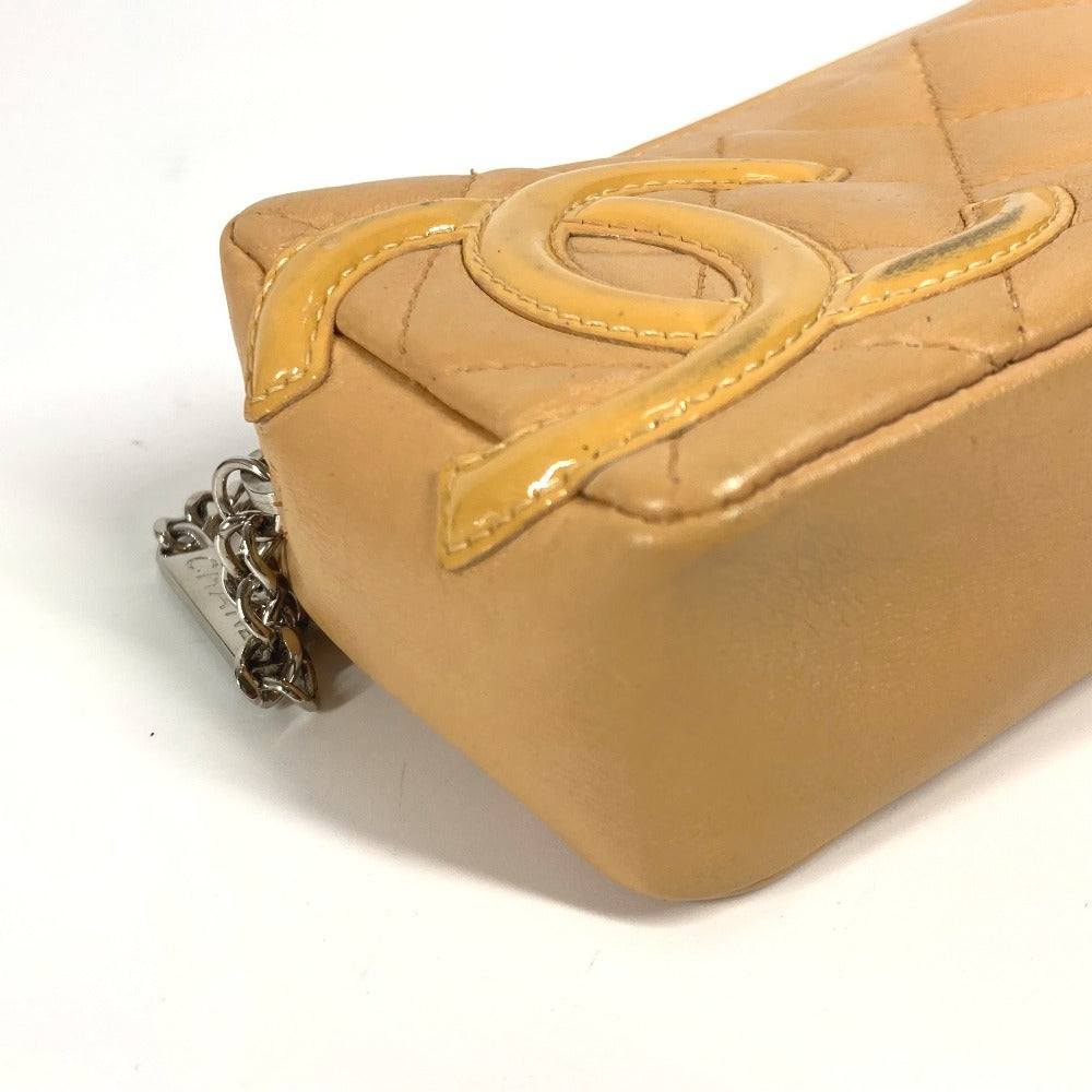 CHANEL Pouch leather beige Cambon line CC COCO Mark