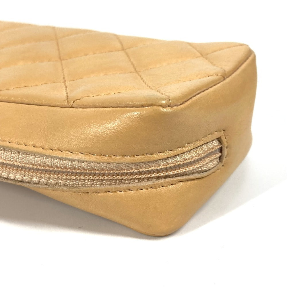 CHANEL Pouch leather beige Cambon line CC COCO Mark