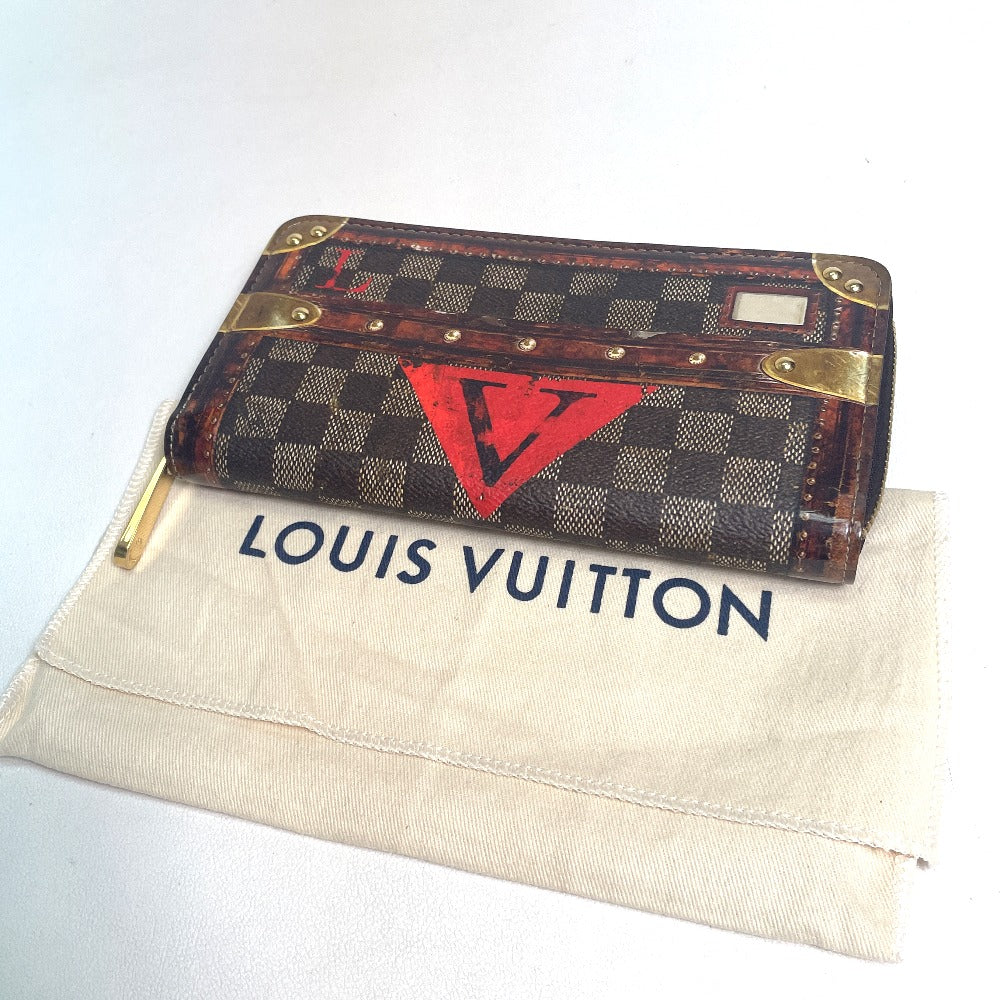LOUIS VUITTON Long Wallet Purse M63490 Damier canvas Brown Transformed Damier Trompe l�foeil zippy wallet Women Used Authentic