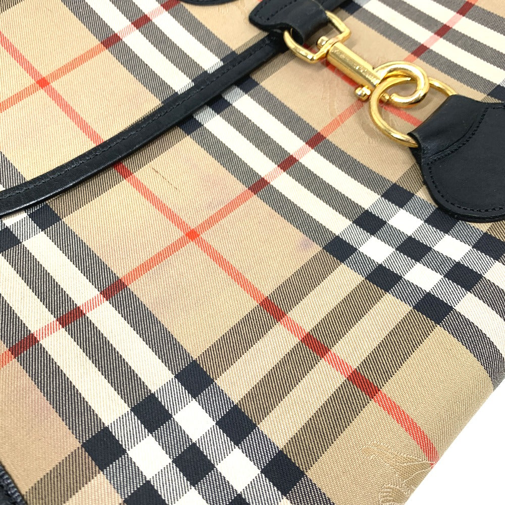 BURBERRY Clutch bag Canvas / leather beige logo check unisex(Unisex) Used Authentic