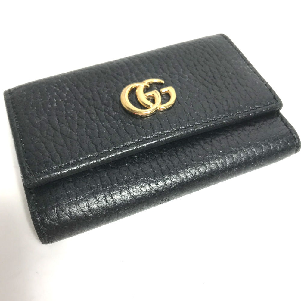 GUCCI Key case Key holder 456118 leather black GG Marmont six hooks Women Used Authentic