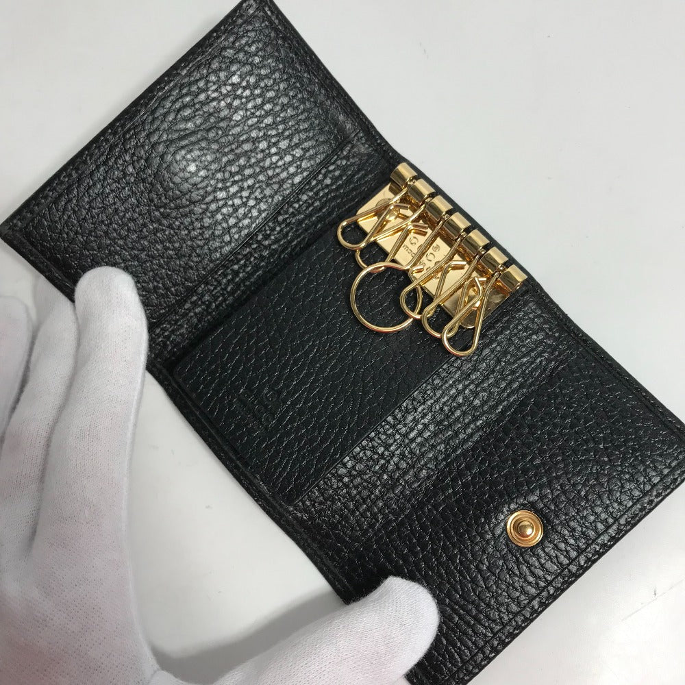 GUCCI Key case Key holder 456118 leather black GG Marmont six hooks Women Used Authentic
