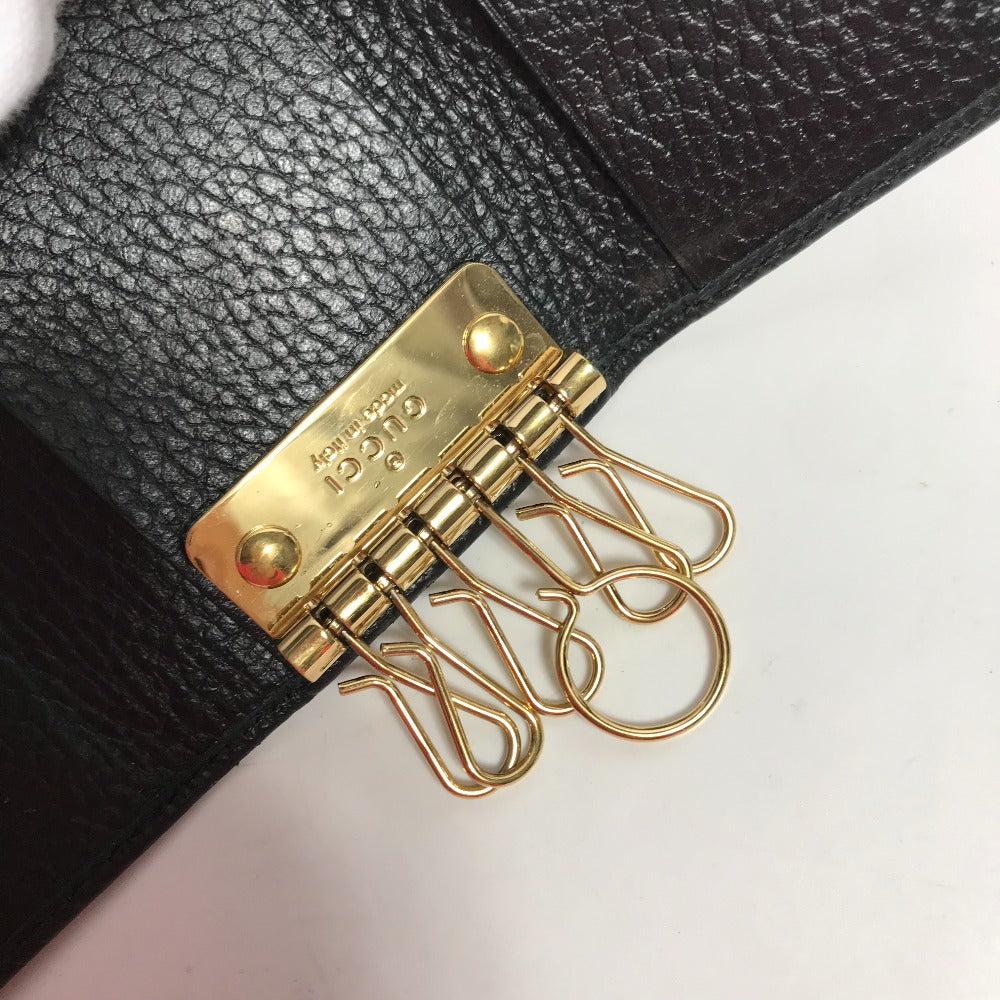 GUCCI Key case Key holder 456118 leather black GG Marmont six hooks Women Used Authentic