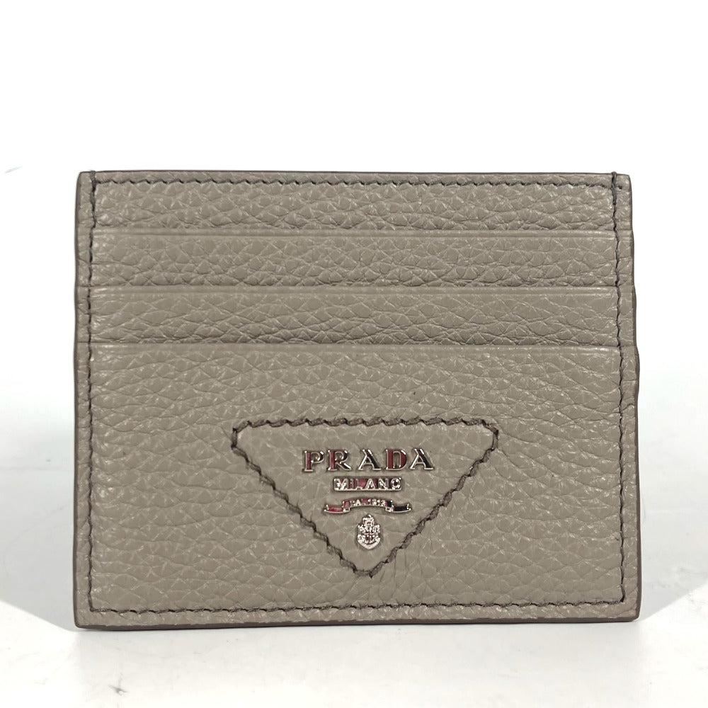 PRADA Card Case leather gray Triangle logo mens Used Authentic