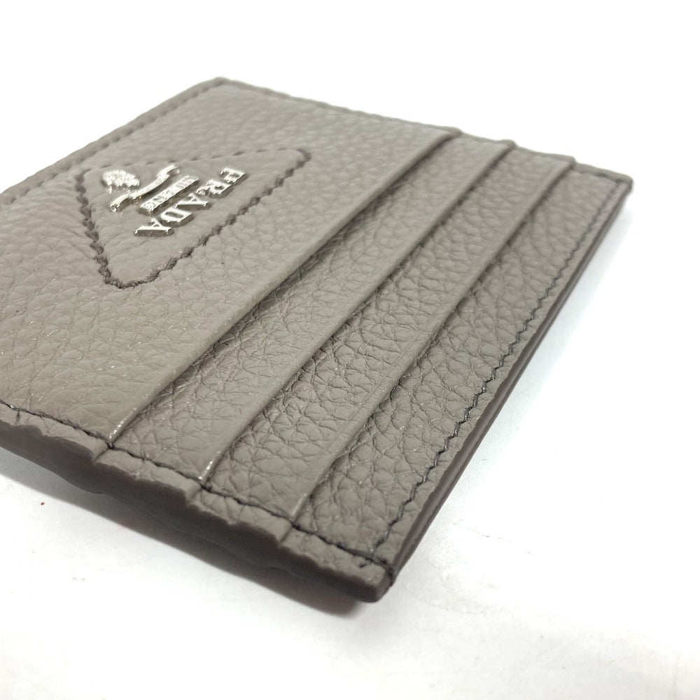 PRADA Card Case leather gray Triangle logo mens Used Authentic