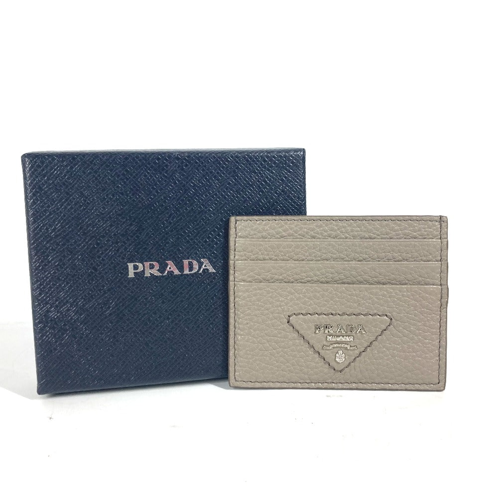 PRADA Card Case leather gray Triangle logo mens Used Authentic