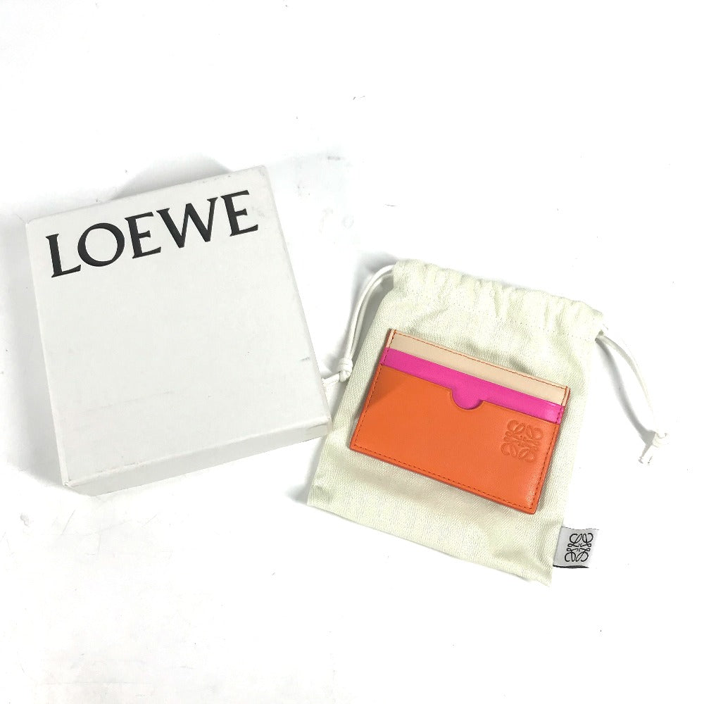 LOEWE Card Case leather Orange Tricolor color Anagram logo Women Used Authentic