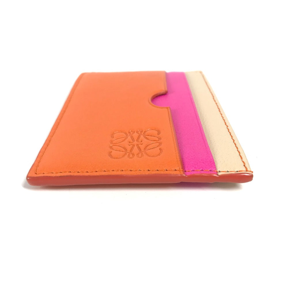 LOEWE Card Case leather Orange Tricolor color Anagram logo Women Used Authentic