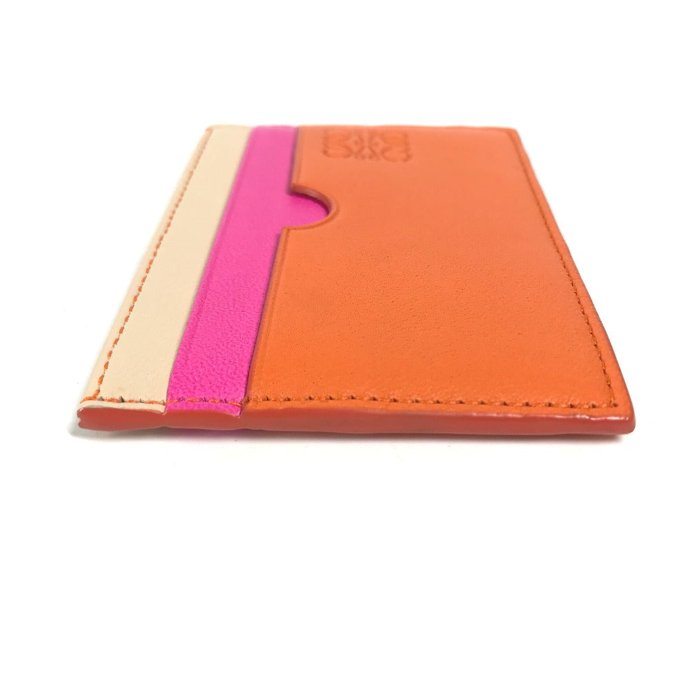 LOEWE Card Case leather Orange Tricolor color Anagram logo Women Used Authentic