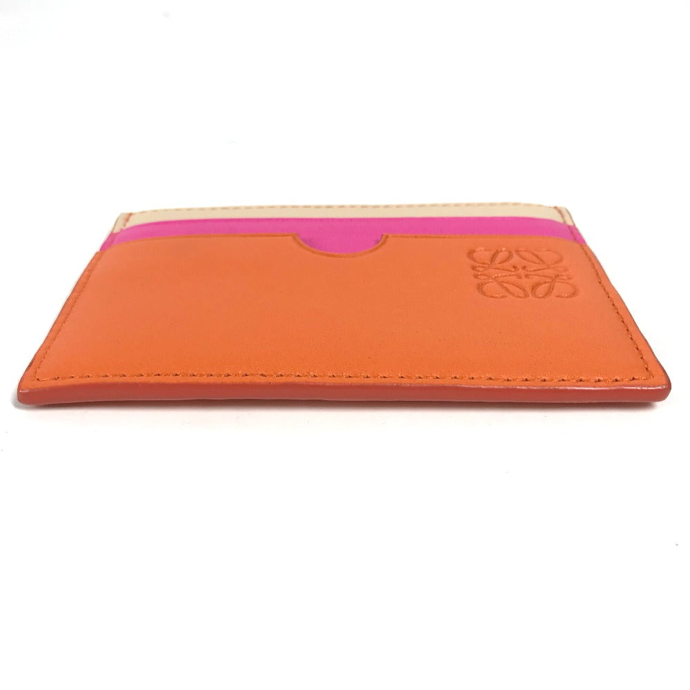 LOEWE Card Case leather Orange Tricolor color Anagram logo Women Used Authentic