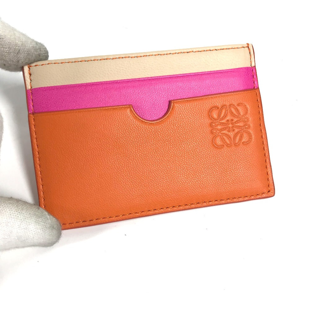 LOEWE Card Case leather Orange Tricolor color Anagram logo Women Used Authentic