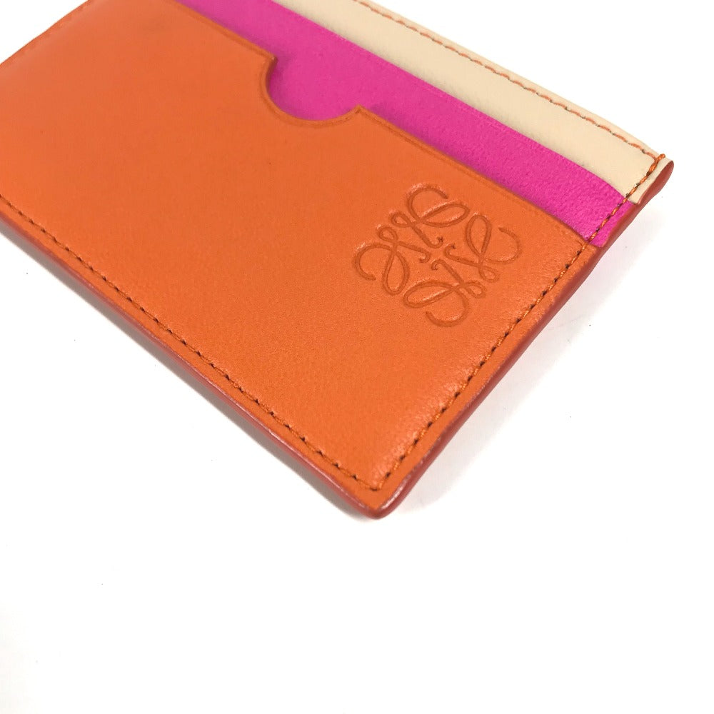 LOEWE Card Case leather Orange Tricolor color Anagram logo Women Used Authentic