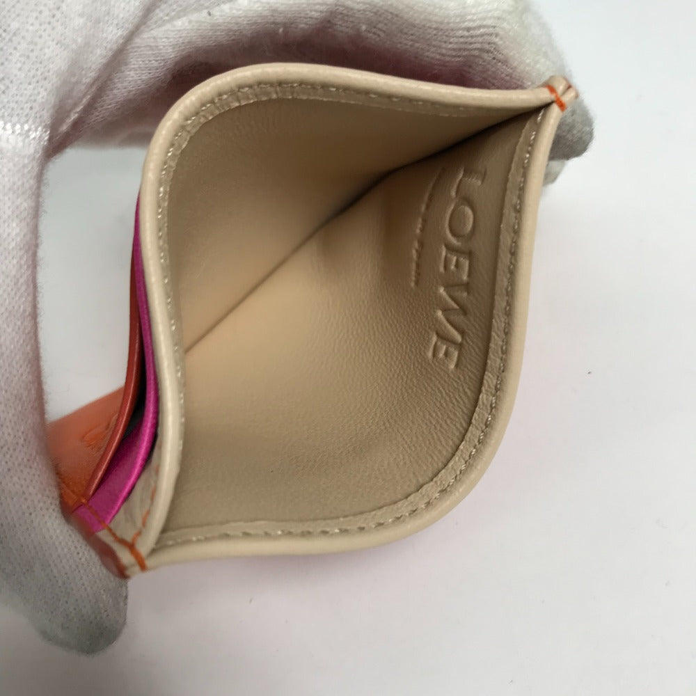LOEWE Card Case leather Orange Tricolor color Anagram logo Women Used Authentic