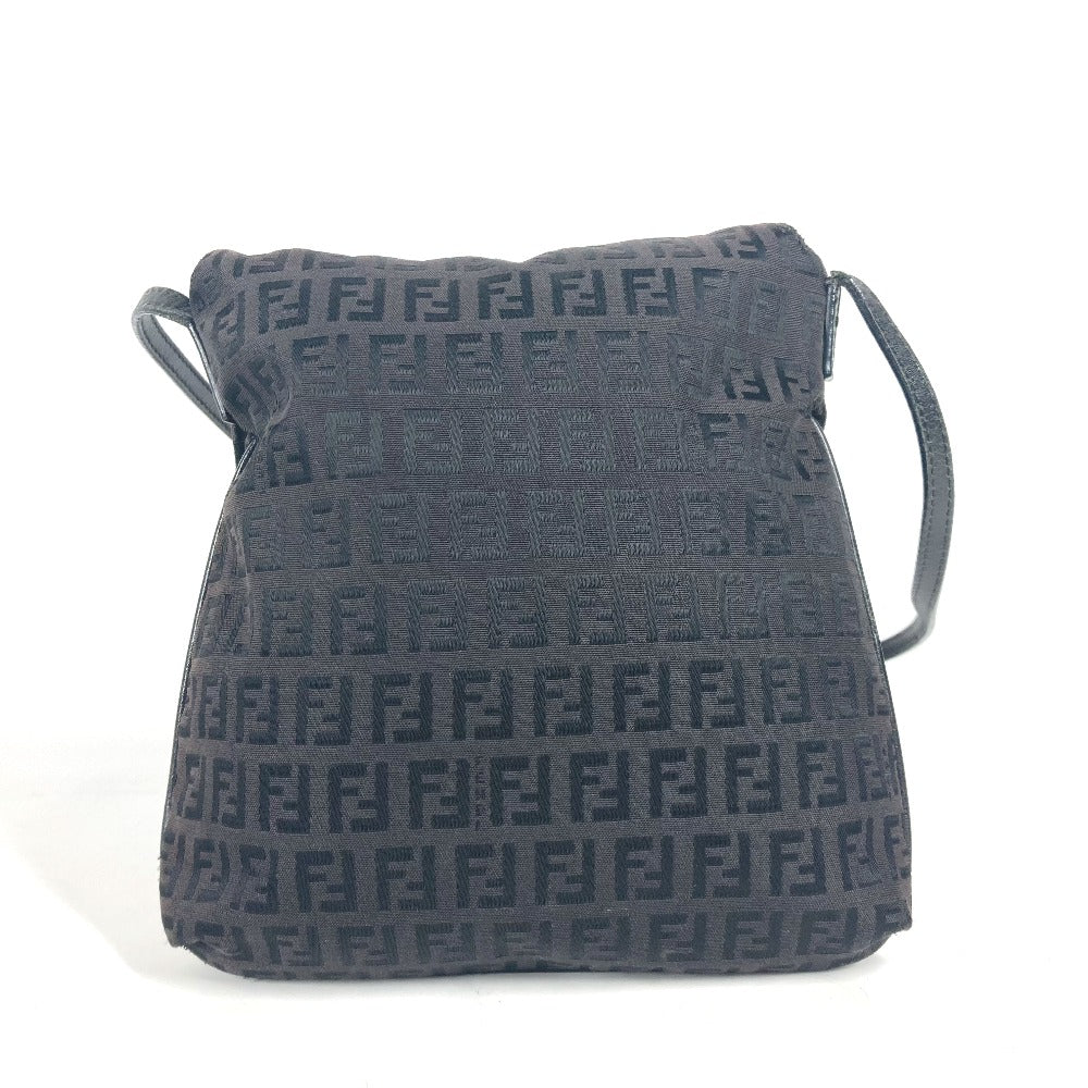 FENDI Shoulder Bag Leather / canvas Brown Zucchino logo flap