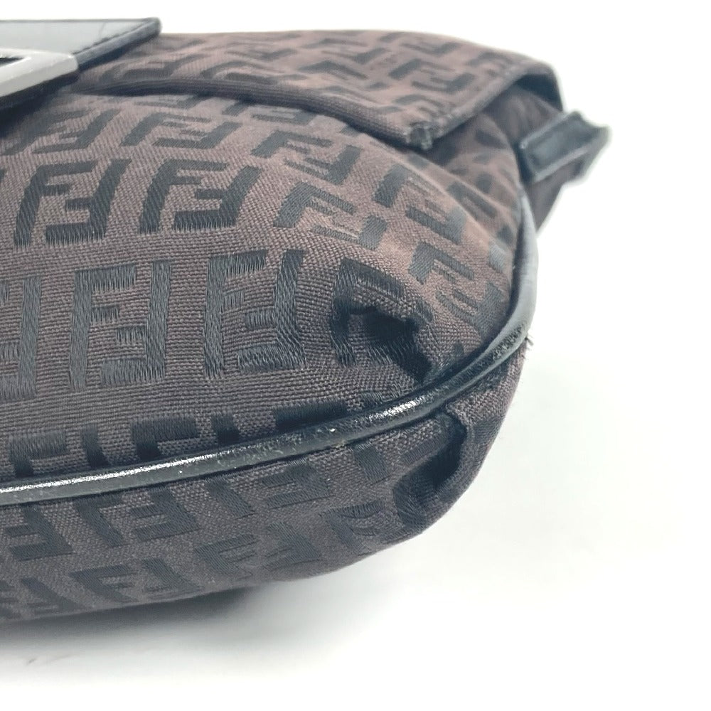 FENDI Shoulder Bag Leather / canvas Brown Zucchino logo flap