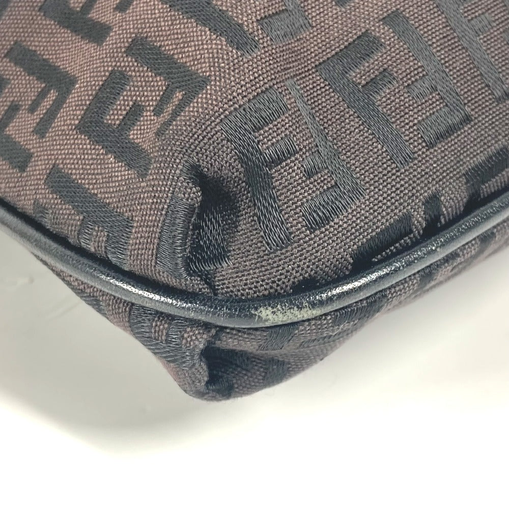 FENDI Shoulder Bag Leather / canvas Brown Zucchino logo flap