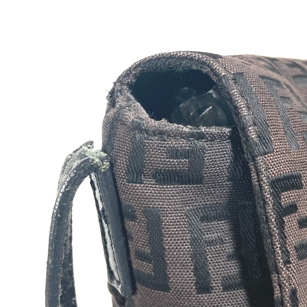FENDI Shoulder Bag Leather / canvas Brown Zucchino logo flap