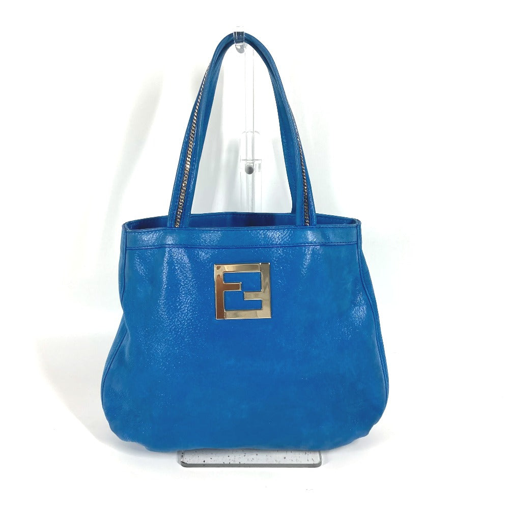 FENDI Shoulder Bag leather blue FF logo Chain