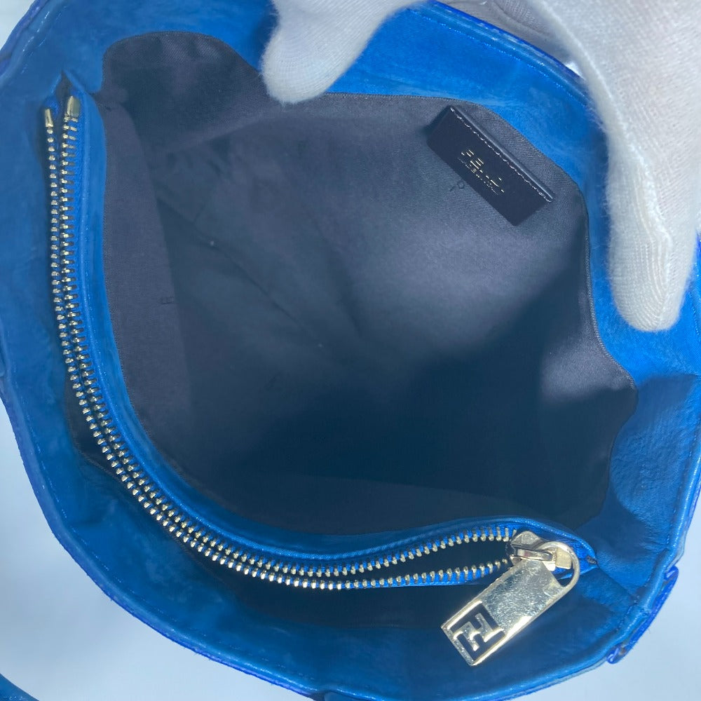 FENDI Shoulder Bag leather blue FF logo Chain