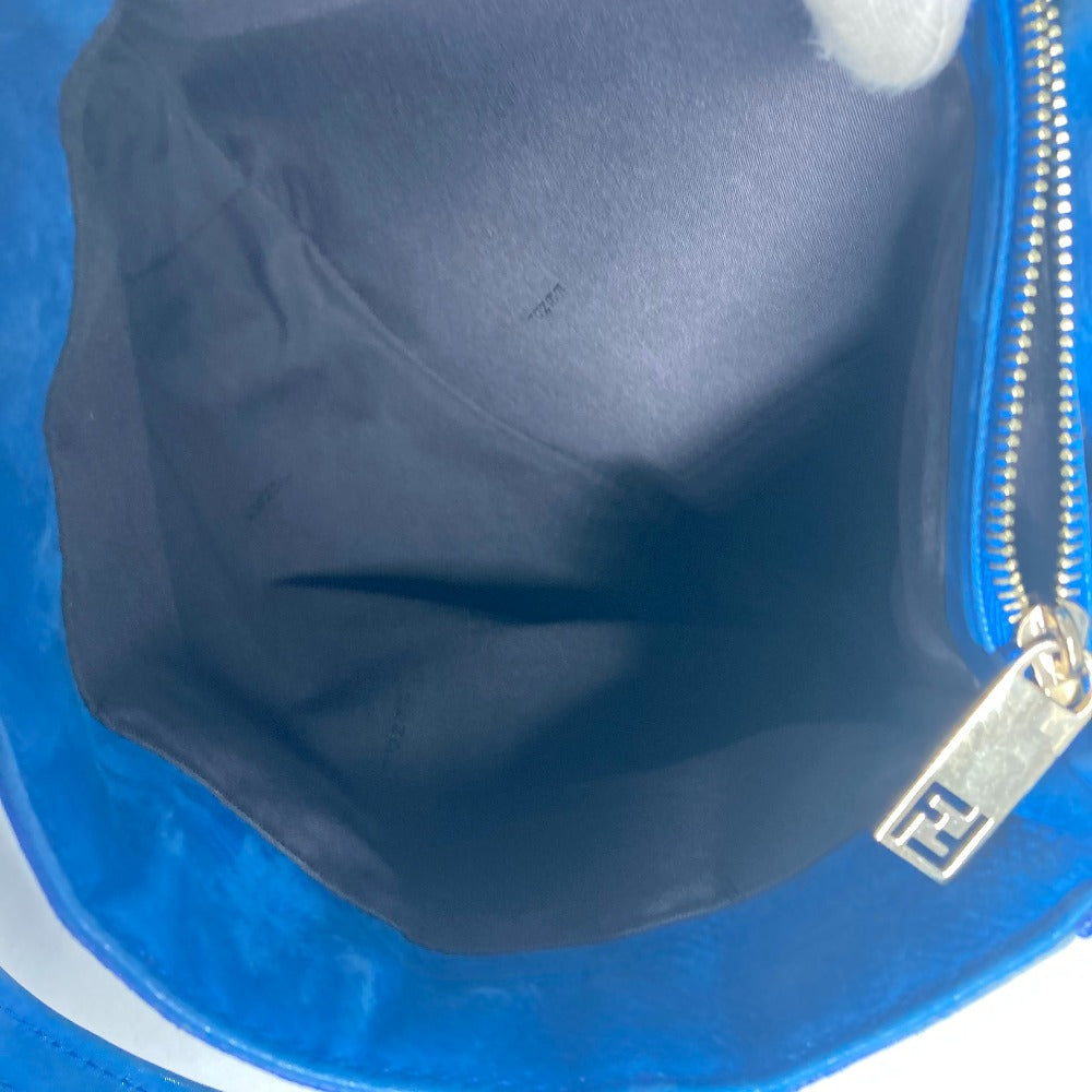 FENDI Shoulder Bag leather blue FF logo Chain