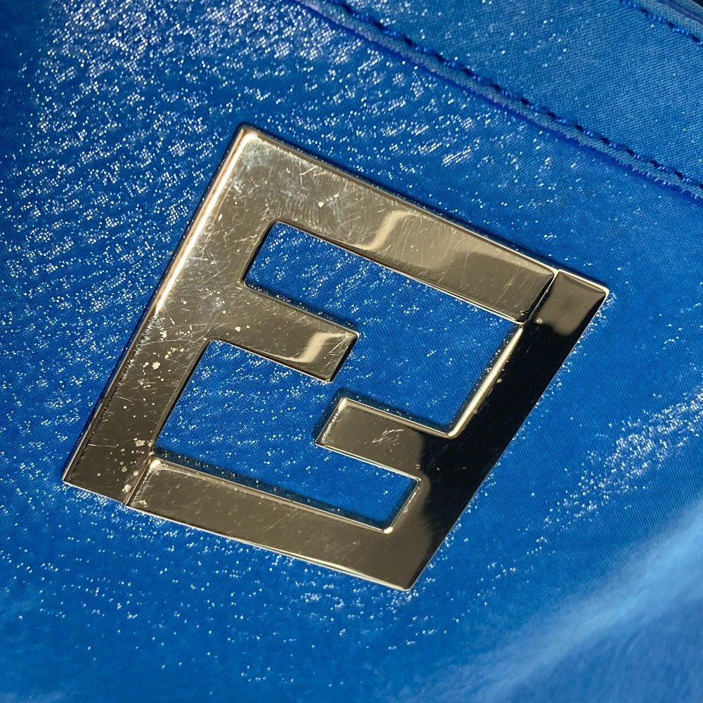 FENDI Shoulder Bag leather blue FF logo Chain