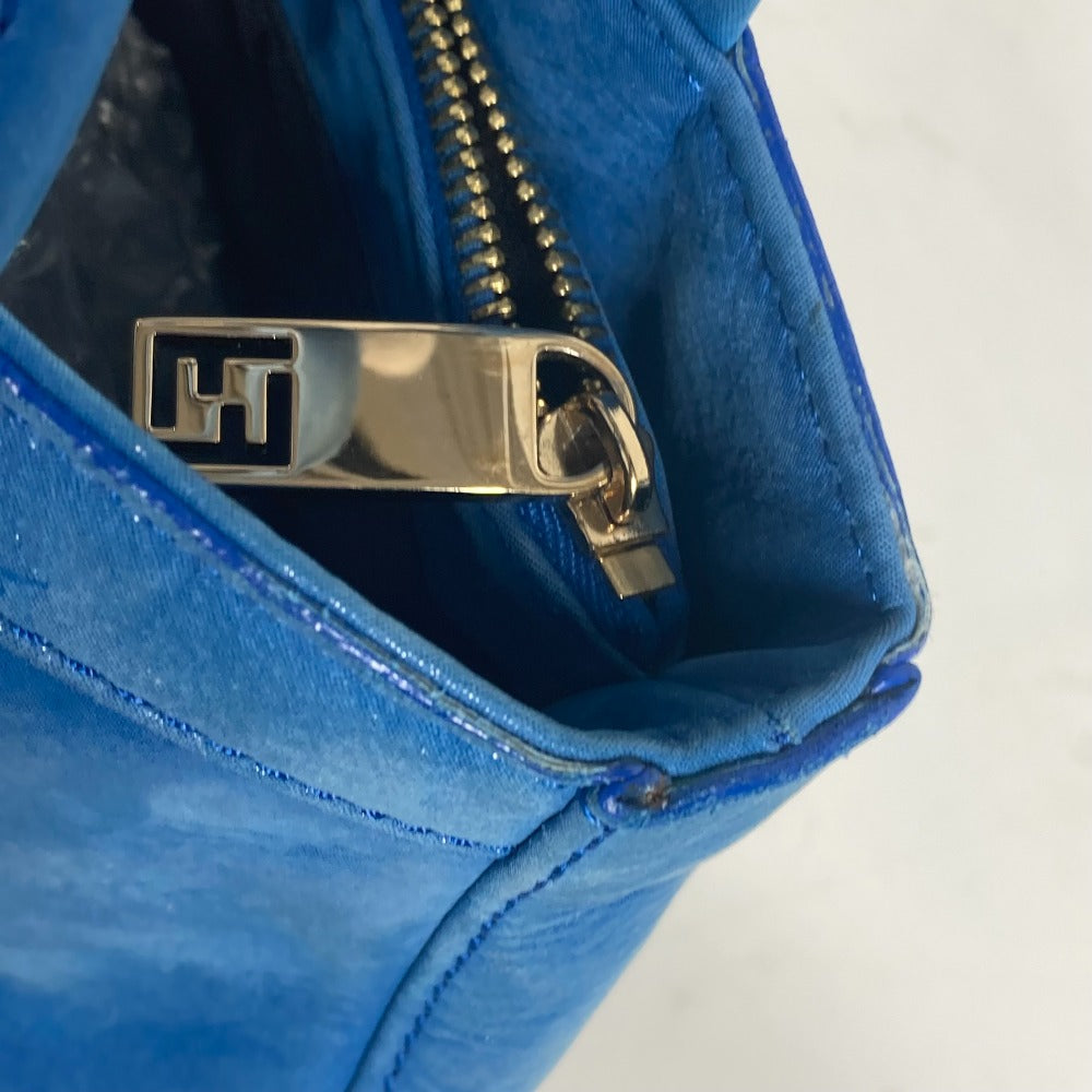 FENDI Shoulder Bag leather blue FF logo Chain