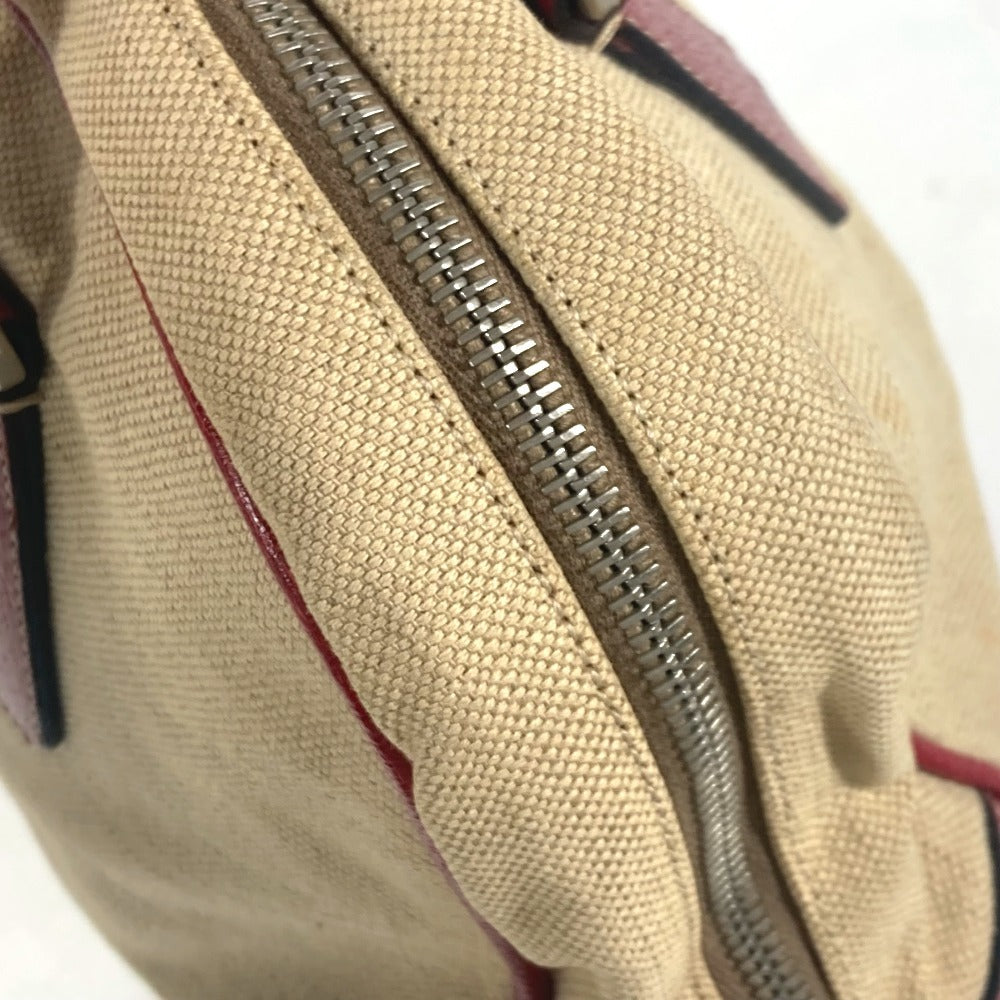 PRADA Shoulder Bag Leather / canvas beige By color Triangle logo plate