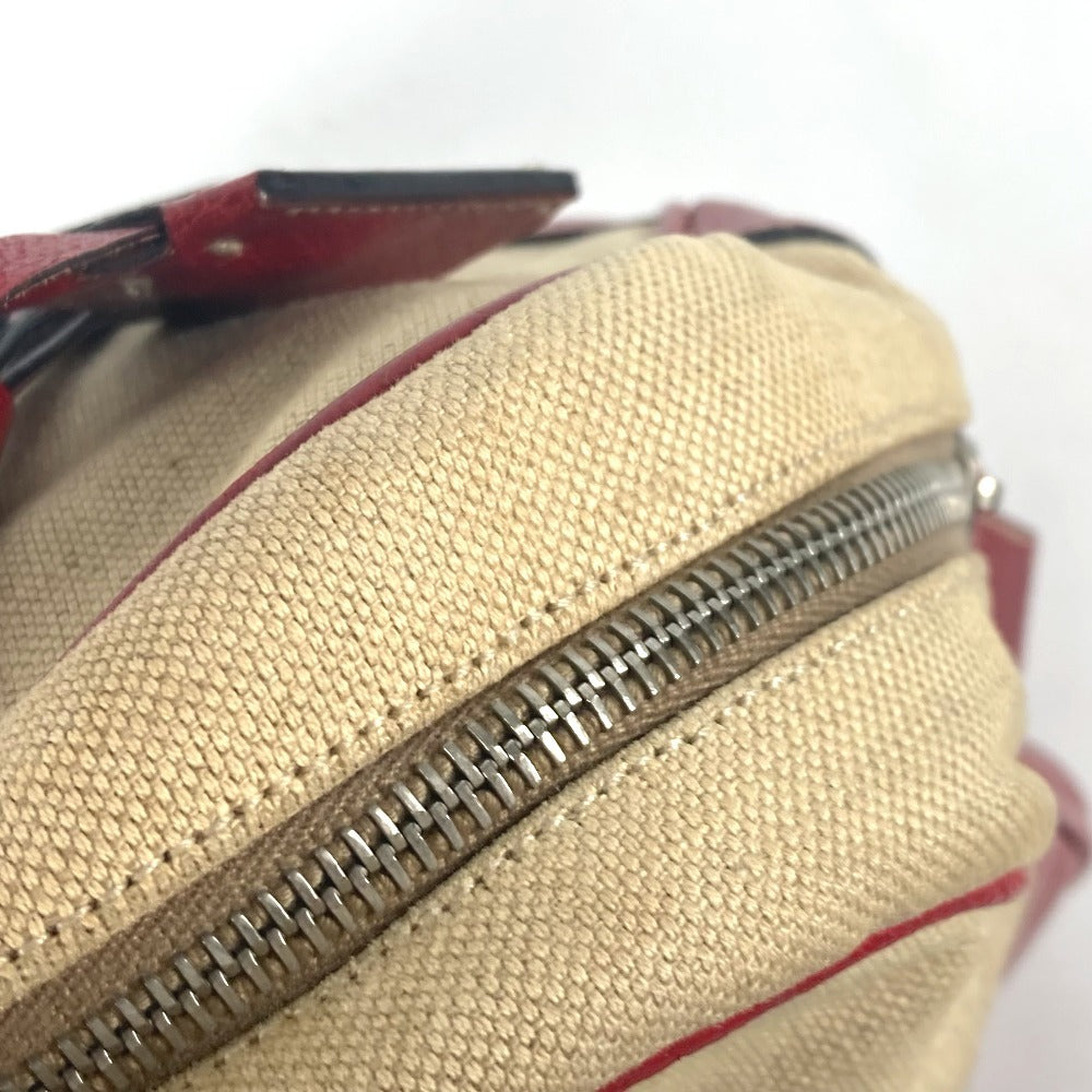 PRADA Shoulder Bag Leather / canvas beige By color Triangle logo plate
