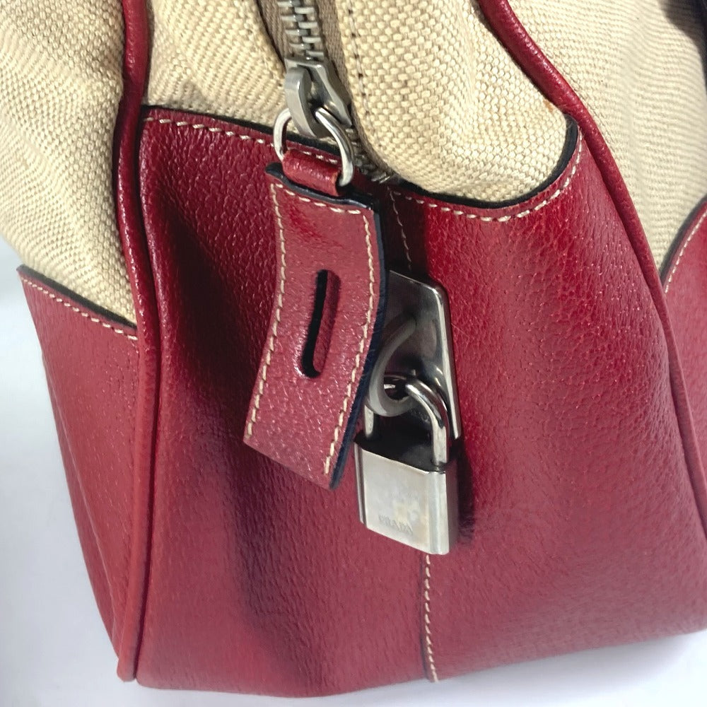 PRADA Shoulder Bag Leather / canvas beige By color Triangle logo plate