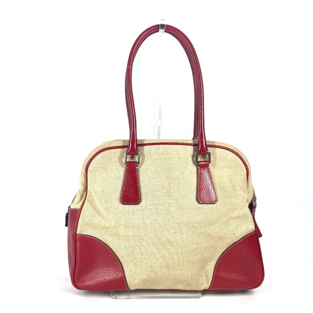 PRADA Shoulder Bag Leather / canvas beige By color Triangle logo plate