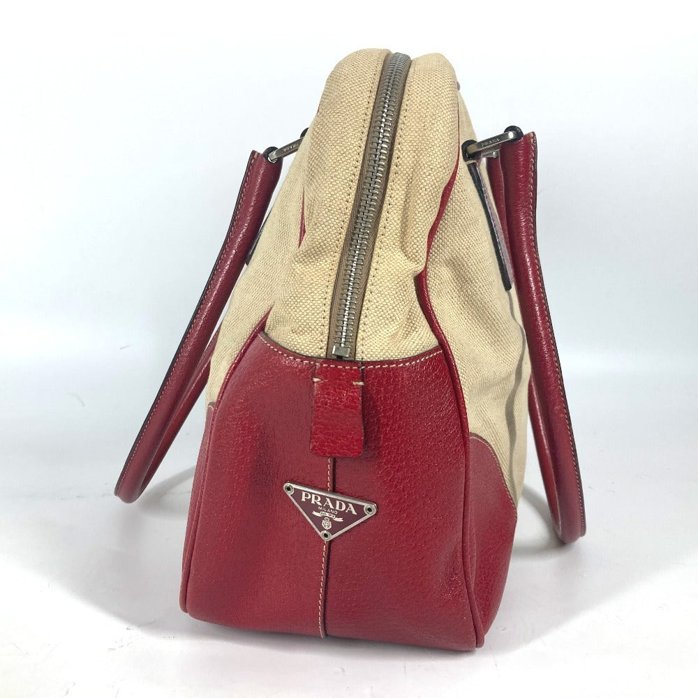 PRADA Shoulder Bag Leather / canvas beige By color Triangle logo plate