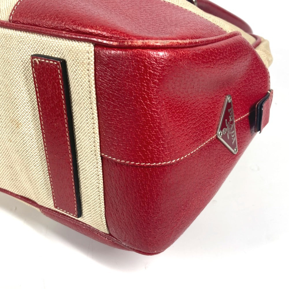 PRADA Shoulder Bag Leather / canvas beige By color Triangle logo plate