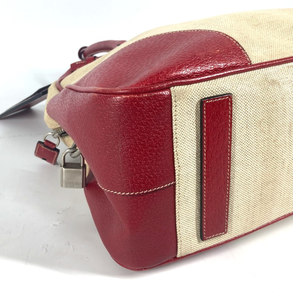 PRADA Shoulder Bag Leather / canvas beige By color Triangle logo plate