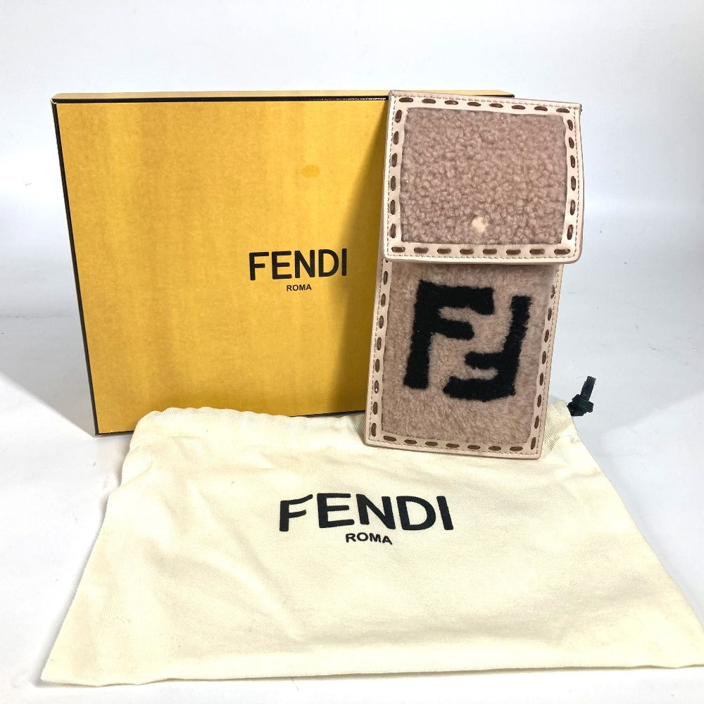 FENDI Pouch 7AS047 Fur, Leather beige Smartphone case phone pouch