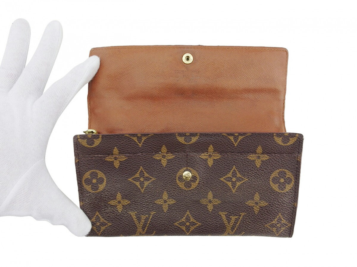 LOUIS VUITTON Long Wallet Purse Brown Pochette Porto Moné Credit