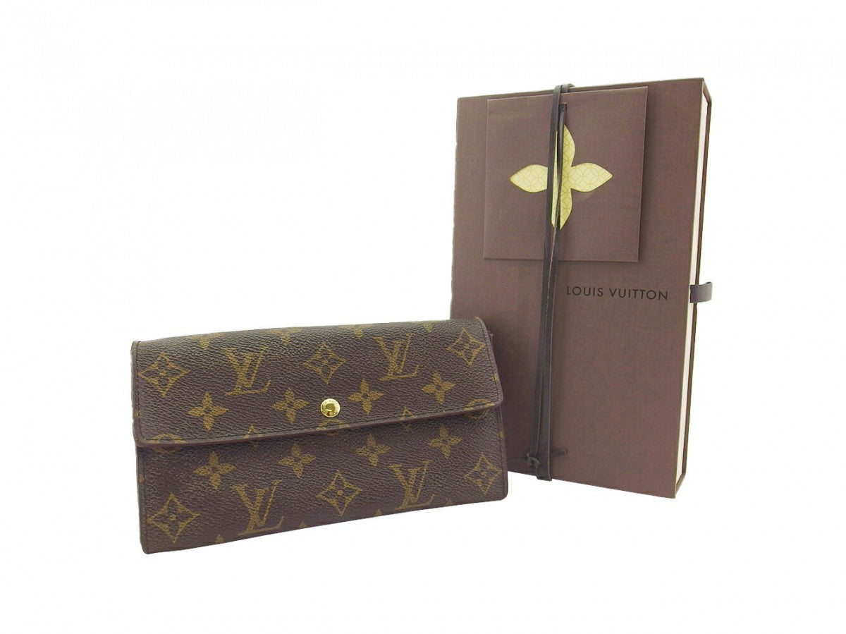 LOUIS VUITTON Long Wallet Purse Brown Pochette Porto Moné Credit