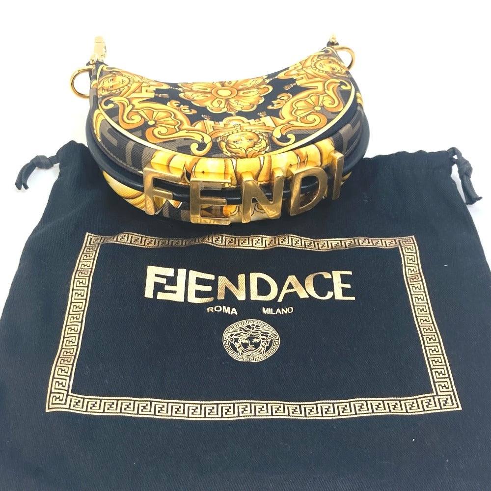 FENDI Handbag 7AS089 Nylon / leather yellow Nano Fendigraphy Fendace FENDACE Women Used Authentic