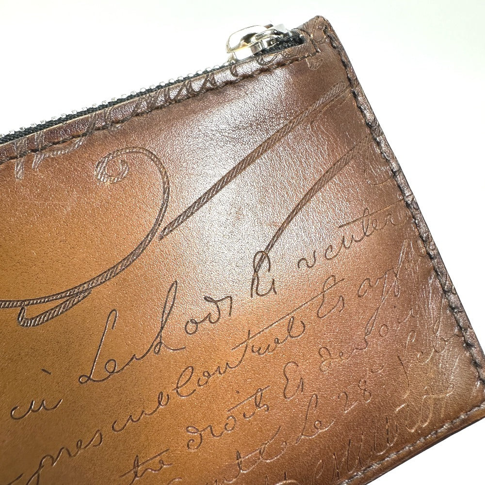 Berluti Card Case leather Brown calligraphy graffiti Card holderCoin case mens Used Authentic